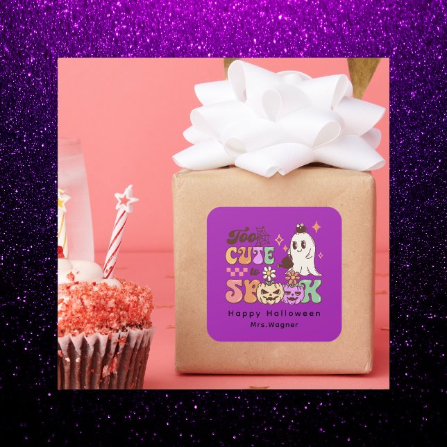 Pink and Black Happy Halloween Greeting Square Sticker (Creator Uploaded)