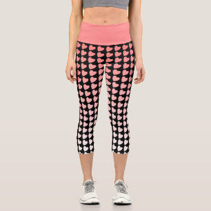 Pink and Black Heart Pattern Gradient Girly Capri Leggings