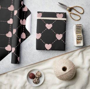 Pink and Black Heart Pattern Wrapping Paper