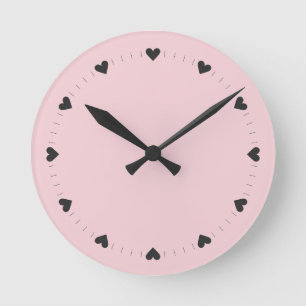 Pink And Black Heart Tick Marks Wall Round Clock