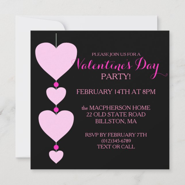 Pink and Black Heart Valentine's Party Invitation (Front)