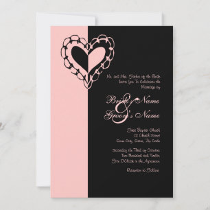 Pink and Black Heart Wedding Invitation