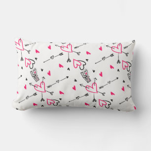 Pink And Black Hearts Love Arrows Wedding Lumbar Cushion