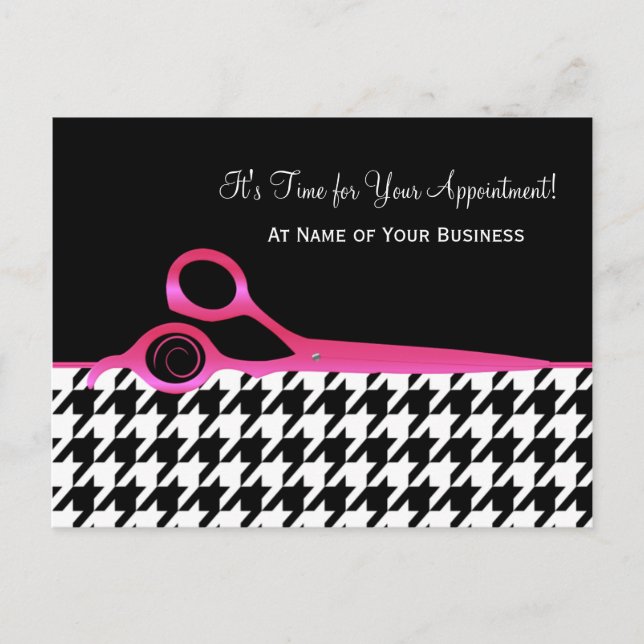 Pink and Black Houndstooth Salon Appointment Postcard (Front)