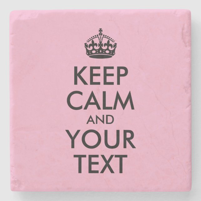 Pink and Black Keep Calm and Your Text Stone Coaster (Front)
