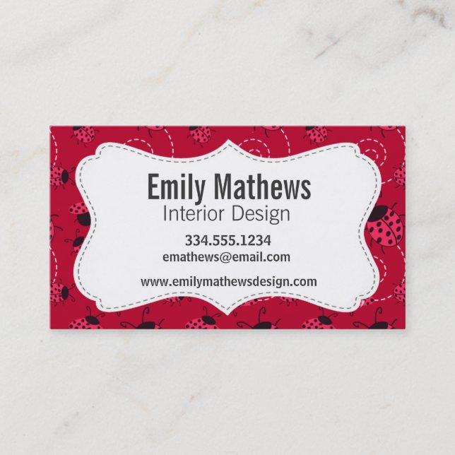 Pink and Black Ladybug Pattern Business Card (Front)