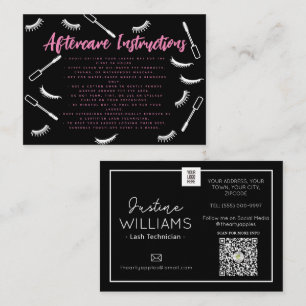 Pink and Black Lashes Eyelash Extensions aftercare Business Card