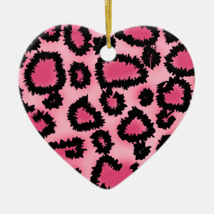Pink and Black Leopard Print Pattern. Ceramic Tree Decoration