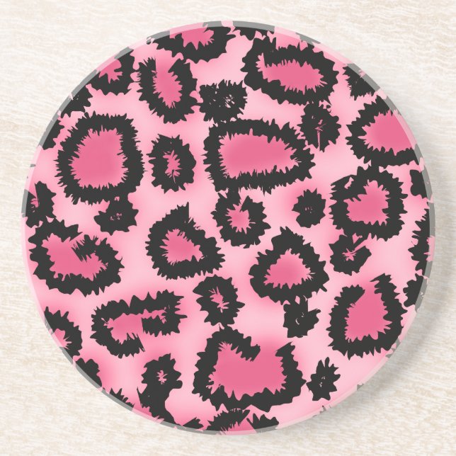 Pink and Black Leopard Print Pattern. Coaster (Front)