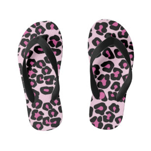 Pink and Black Leopard Print Pattern Kid's Jandals