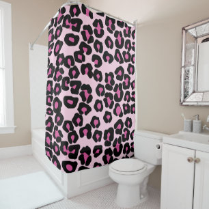 Pink and Black Leopard Print Pattern Shower Curtain