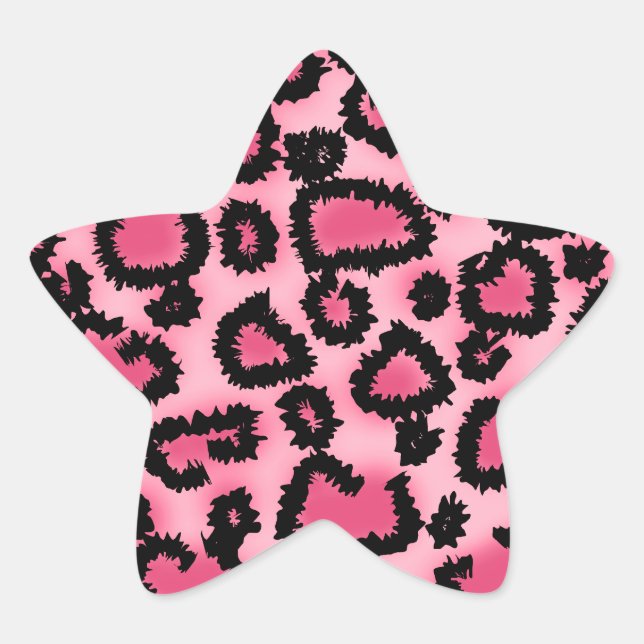 Pink and Black Leopard Print Pattern. Star Sticker (Front)