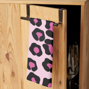 Pink and Black Leopard Print Pattern   Tea Towel