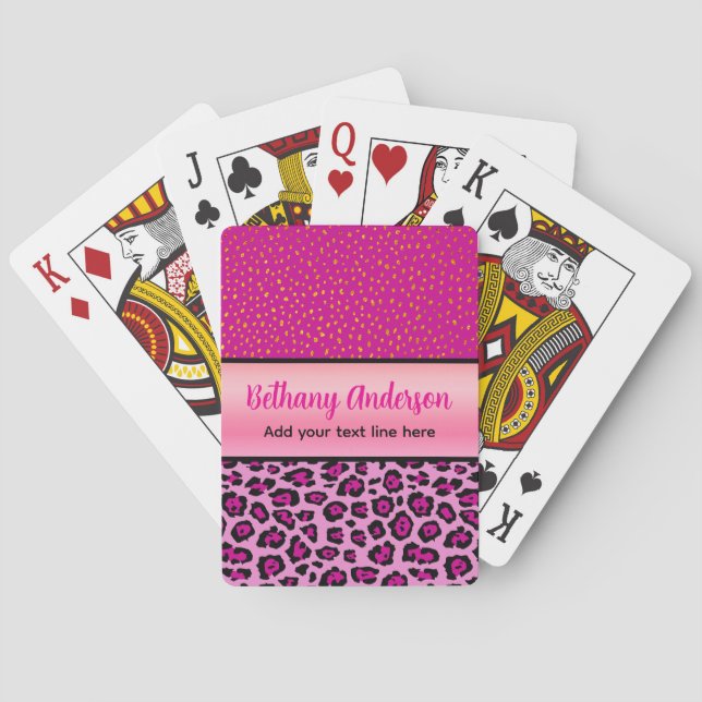 Pink and Black Leopard Print Personalised Playing Cards (Back)