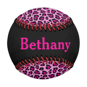 Pink and Black Leopard Print with Name Baseball