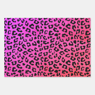 Pink and Black Leopard Print Wrapping Paper Sheet