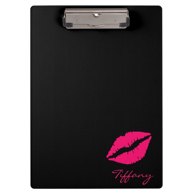 Pink and Black Lipstick Print Clipboard (Front)