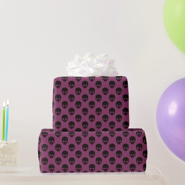 Pink and Black Little Skulls Pattern Halloween Wrapping Paper (Party Gifts)