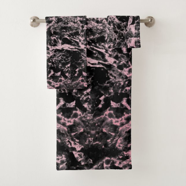Pink and Black Marble  Bath Towel Set (Insitu)