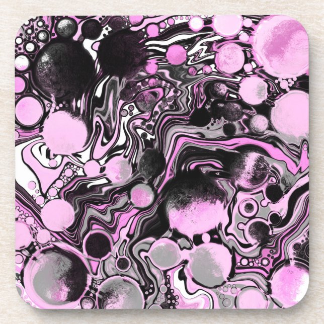 Pink and Black Marble Fluid Art Cells Modern   Coaster (Front)