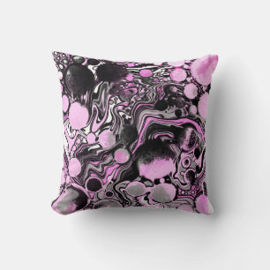 Pink and Black Marble Fluid Art Cells Modern Cushion