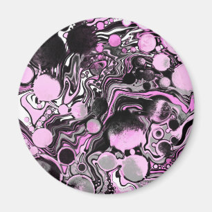 Pink and Black Marble Fluid Art Cells Modern Magnet