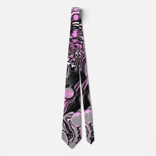 Pink and Black Marble Fluid Art Cells Modern   Tie