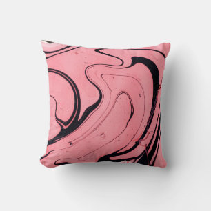 Pink and black marble texture. Hand painted Cushion
