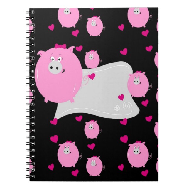 Pink and black micro pig pattern personalise it notebook (Front)