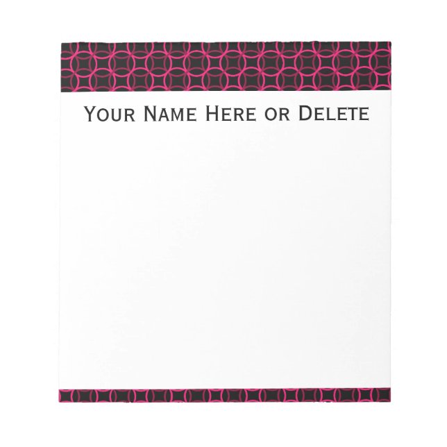 Pink and Black Modern Circle Pattern Notepad (Front)