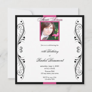 Pink and Black Modern Floral Party Invitation