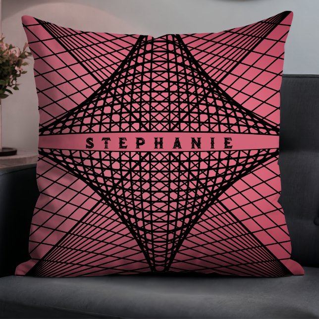 Pink And Black Modern Geometric Lines Cushion (Creator Uploaded)