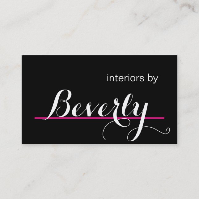 Pink and Black Modern Interior Designer Business Card (Front)