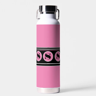 Pink and Black Modern Personalise Monogram Water Bottle