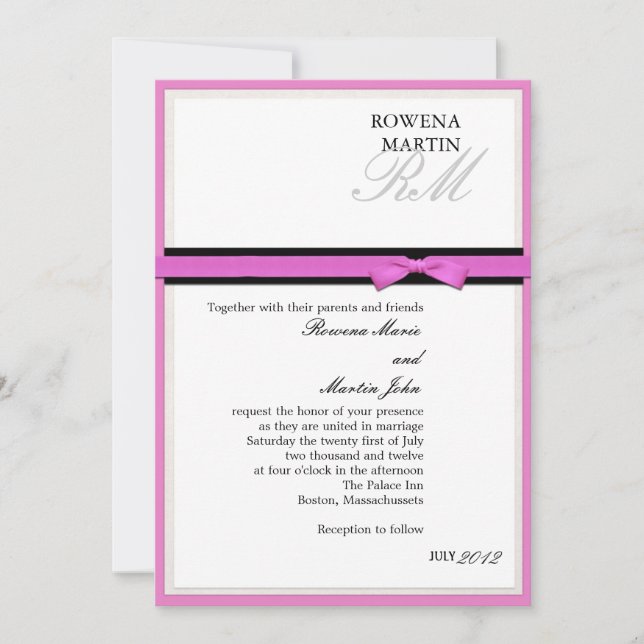 Pink and Black Monogram Classic Invitation (Front)