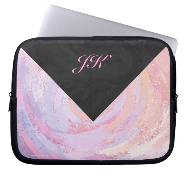Pink and Black Monogram Laptop Sleeve (Front)