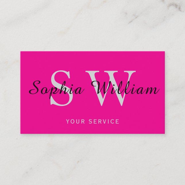 Pink and black monogram minimal modern Business Calling Card (Front)