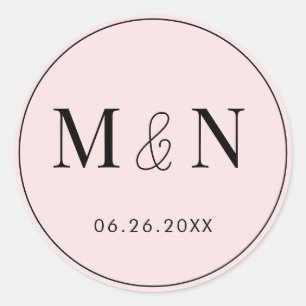 Pink and black Monogram Wedding Classic Round Sticker