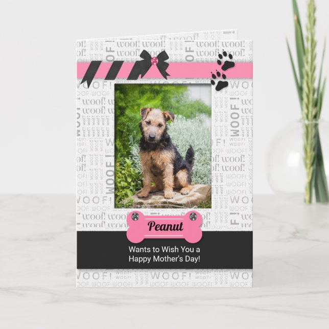 Pink and Black Mother's Day Photo from the Dog Card (Front)