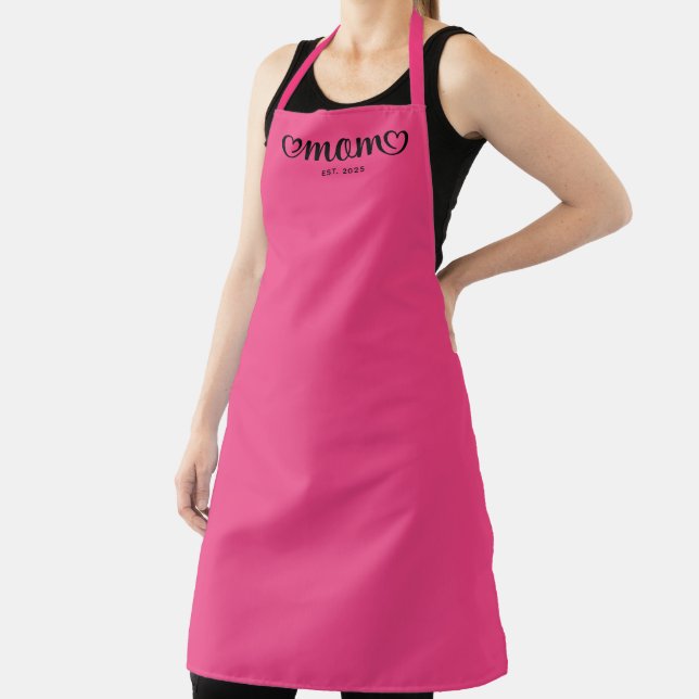 Pink and Black Mum Cute Hearts Script Apron (Insitu)