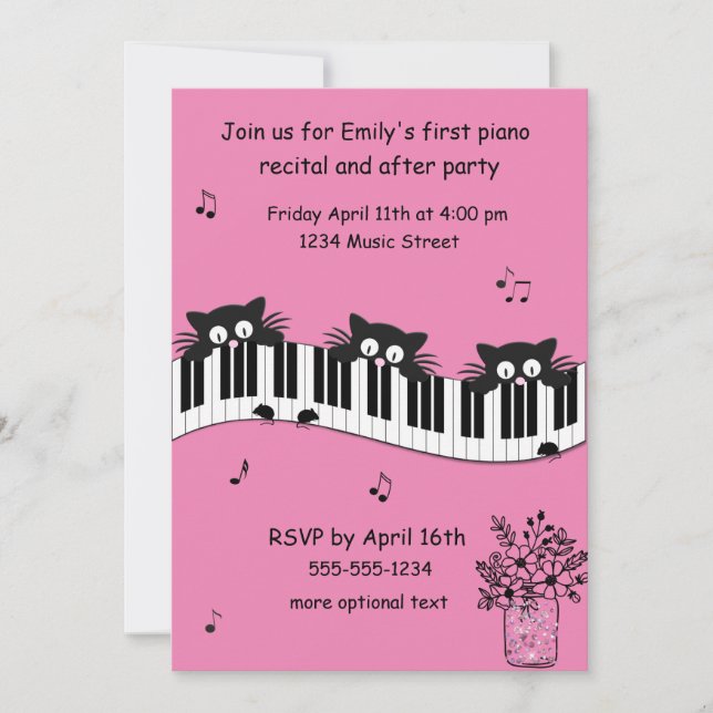 Pink  and black Music Recital Invitation (Front)