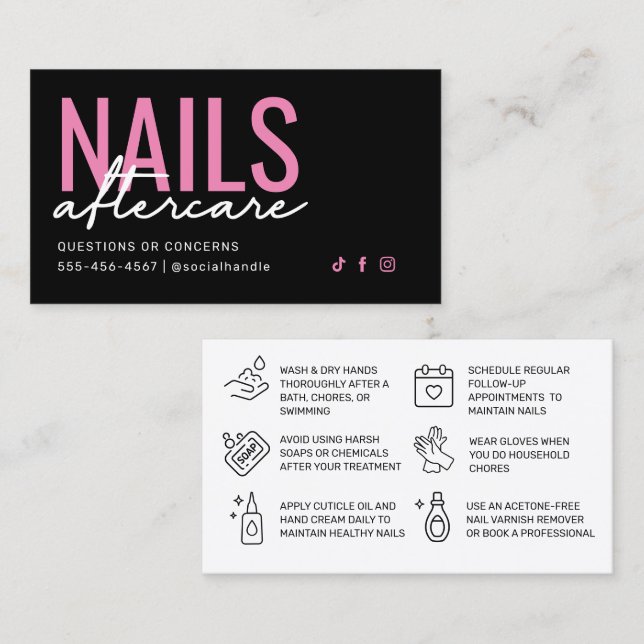 Pink and Black Nails Aftercare Card (Front/Back)