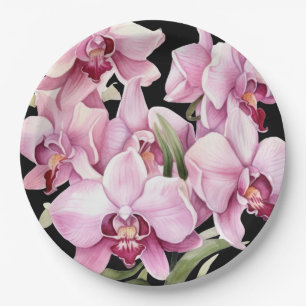 Pink and Black Orchids Wedding Paper Plate