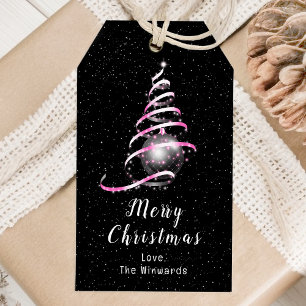 Pink and Black Ornament Merry Christmas Gift Tags