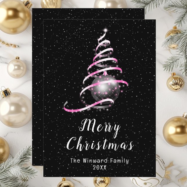 Pink and Black Ornament Merry Christmas Holiday Card (Creator Uploaded)