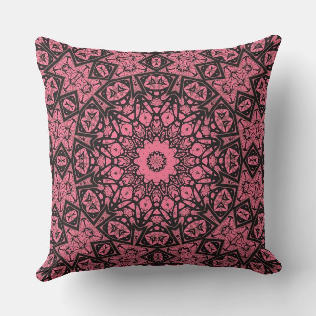 Pink and black ornament shawl patchwork shawl cushion (Back)
