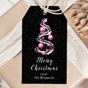 Pink and Black Ornaments Merry Christmas Gift Tags