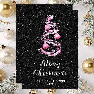 Pink and Black Ornaments Merry Christmas Holiday Card