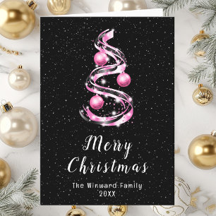 Pink and Black Ornaments Merry Christmas Holiday Card