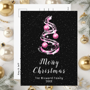 Pink and Black Ornaments Merry Christmas Holiday Postcard